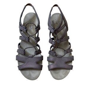 LifeStride Nadia Women Brown Wedge Sandal Lace Up Open Toe Shoes Size‎ 7